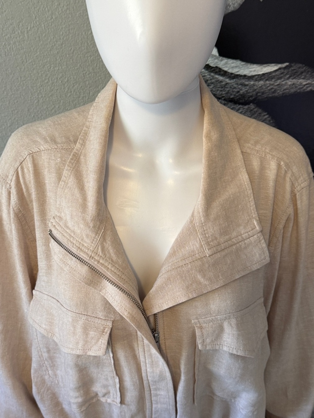 LOFT Outlet Beige Lightweight Linen Blend Drawstring Waist Jacket Size XL - Picture 3 of 8